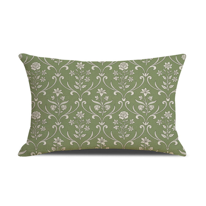 Rectangular Linen-Blend Floral Throw Pillow Cover