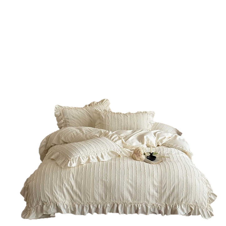 Ruffled Textured Cotton Sateen Duvet Cover Set