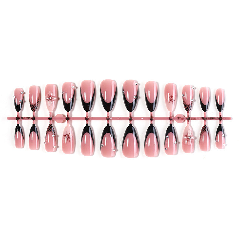 Deluxe Press-On Nail Set with Elegant Black Tips and Embellishments Stornfield