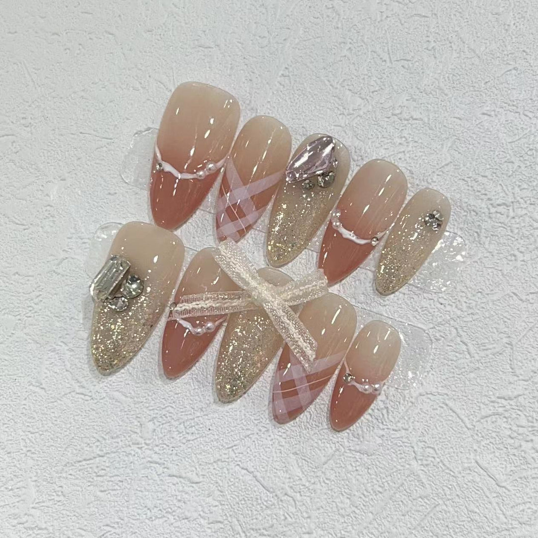 Decorative Stiletto Press-On Nail Art Set with Rhinestone and Glitter Accents Stornfield