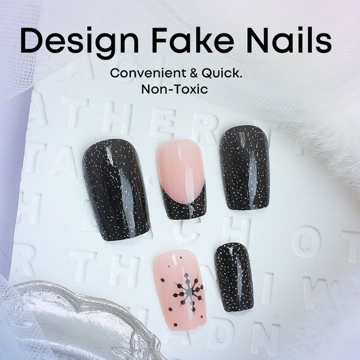 Artificial nail set with elegant black and rose designs Stornfield