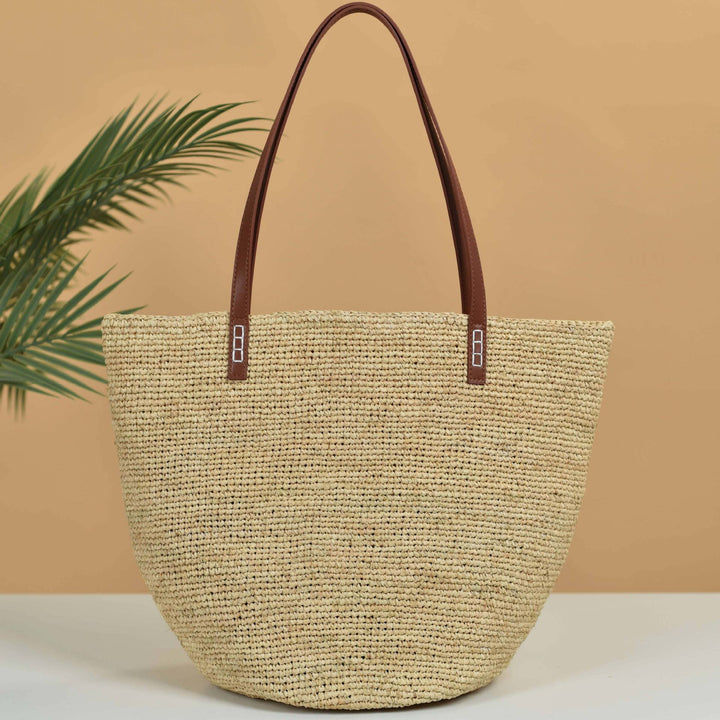 Handwoven jute bag with leather handles Stornfield