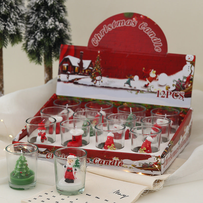 Holiday Figurine Votive Candle Set in Glass Cups