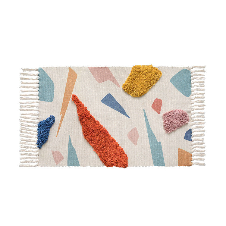 Woven runner rug with abstract relief applications and fringes Stornfield