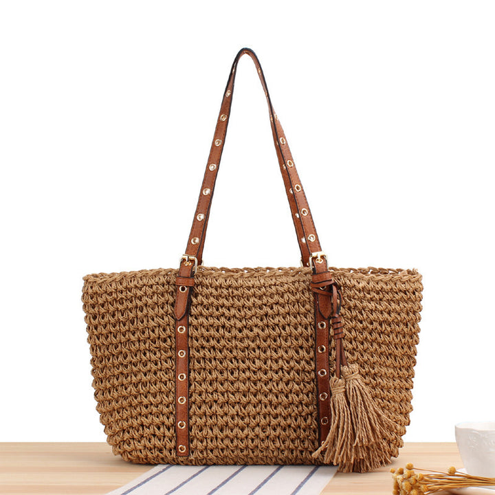 Large Braided Beach Bag with Elegant Contrast Handles Stornfield