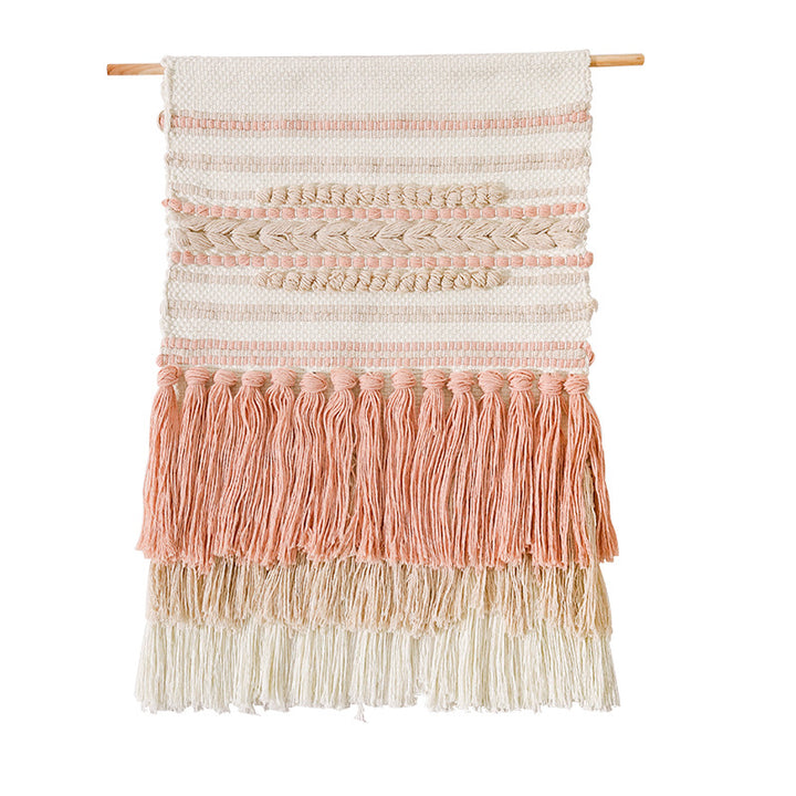 Woven Boho wall tapestry with macrame fringes and handcrafted textured relief Stornfield