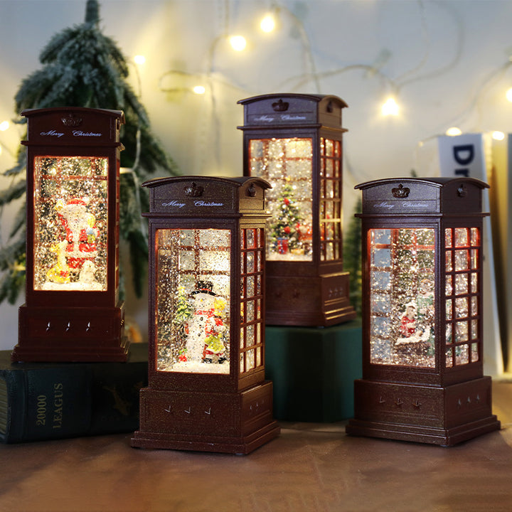 Illuminated Christmas Telephone Booth Figurine