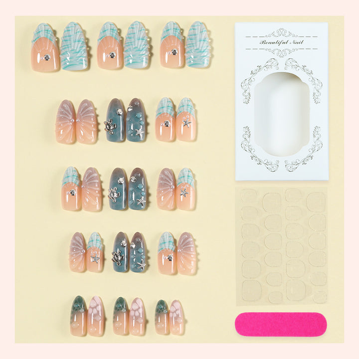 Artistic Press-On Nail Set with Decorative Elements Stornfield
