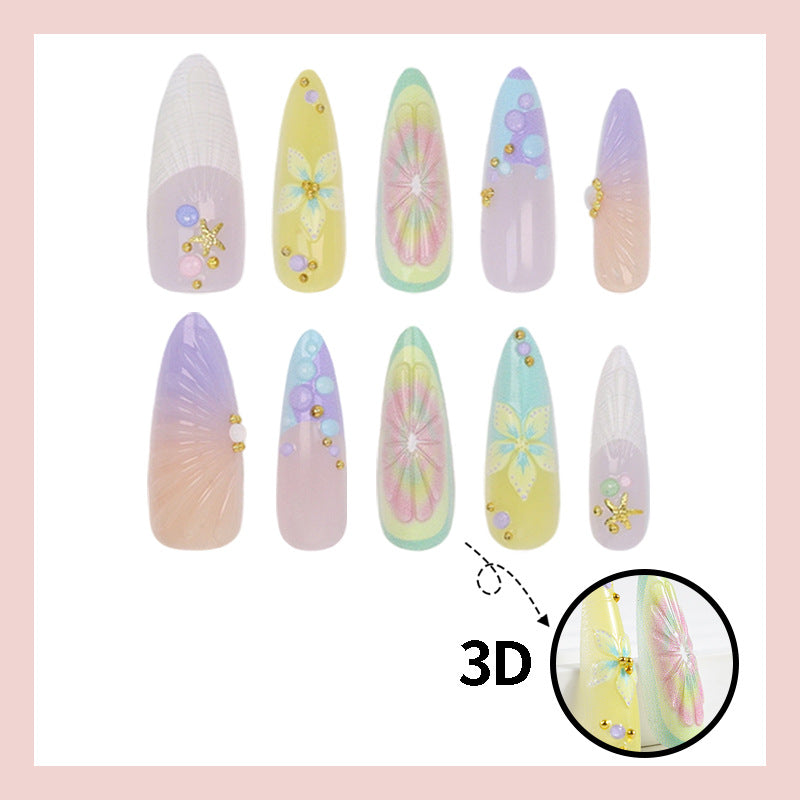 Artificial nail set with creative flower and glitter details Stornfield
