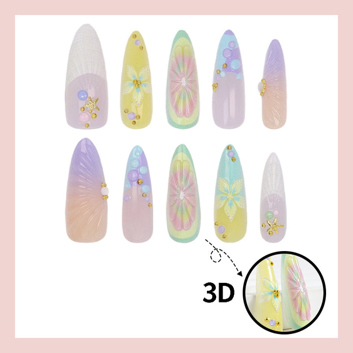 Artificial nail set with creative flower and glitter details Stornfield