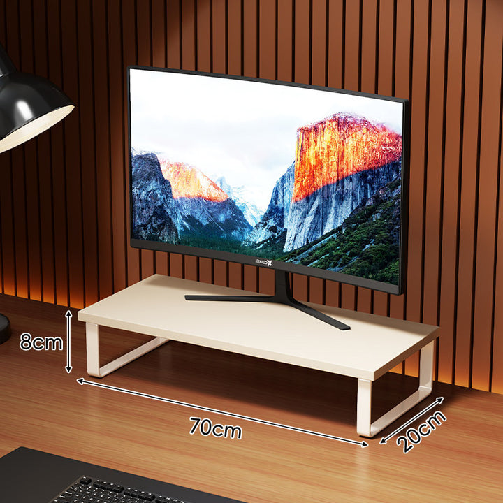 Compact Wooden-Top Monitor Riser Stand with Metal Frame and Under-Shelf Storage