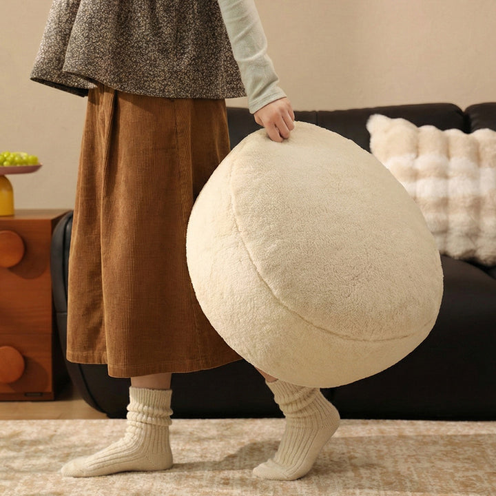 Round filled seat pouf made of cuddly teddy plush with a shape-stable core Stornfield