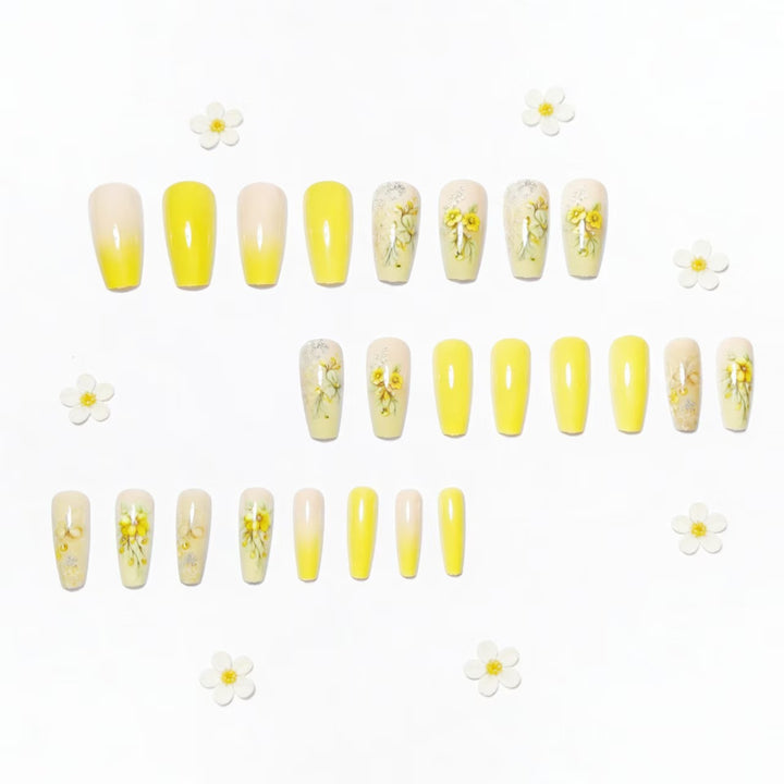 Artificial nails with floral embellishments and glitter Stornfield