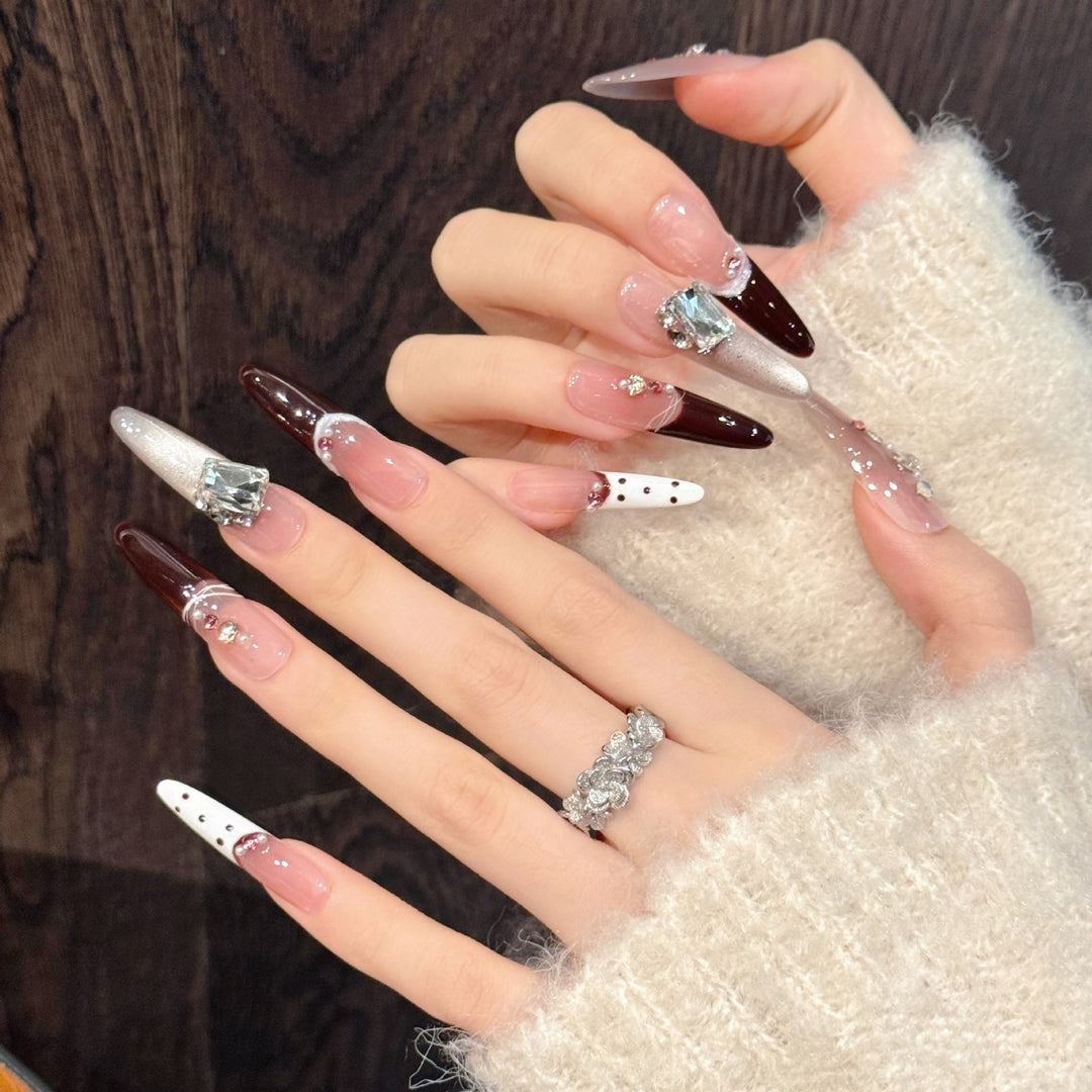 Glamorous Stiletto Press-On Nails Set with Crystal Accents