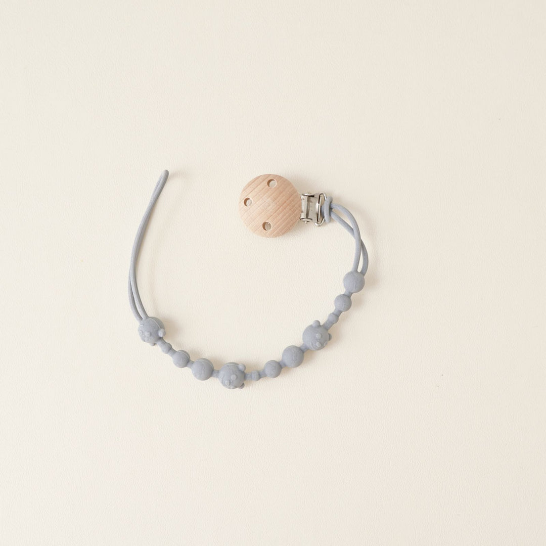 Baby Silicone Bead Teething Pacifier Clip with Wooden Safety Clip