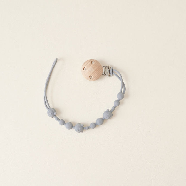 Baby Silicone Bead Teething Pacifier Clip with Wooden Safety Clip