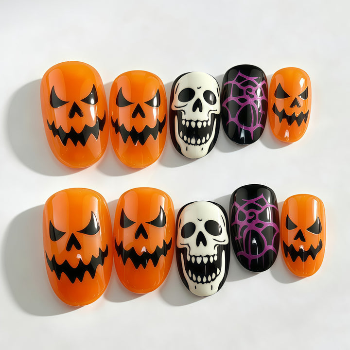 Halloween Artificial Nails in Creative Pumpkin and Skull Design Stornfield