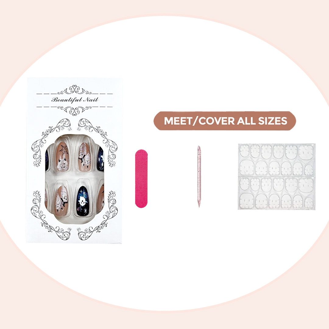 Decorative Press-On Nail Set with Artful Designs Stornfield