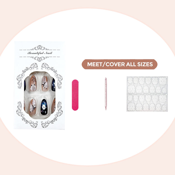 Decorative Press-On Nail Set with Artful Designs Stornfield