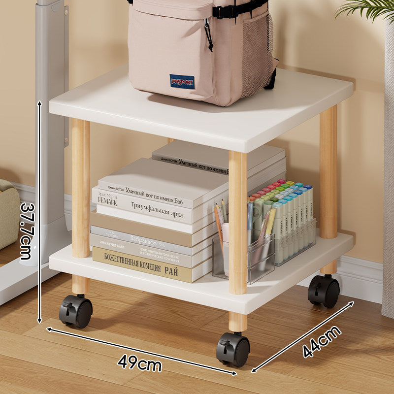 Compact Mobile Two-Tier Storage Cart with Wooden Legs and Locking Casters