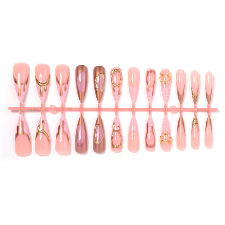 Acrylic nail set with luxurious pink designs and glamorous decorations Stornfield
