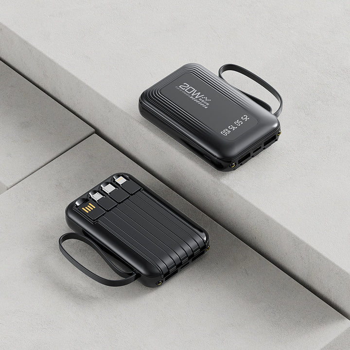 Portable power bank with integrated cable system and LED display Stornfield