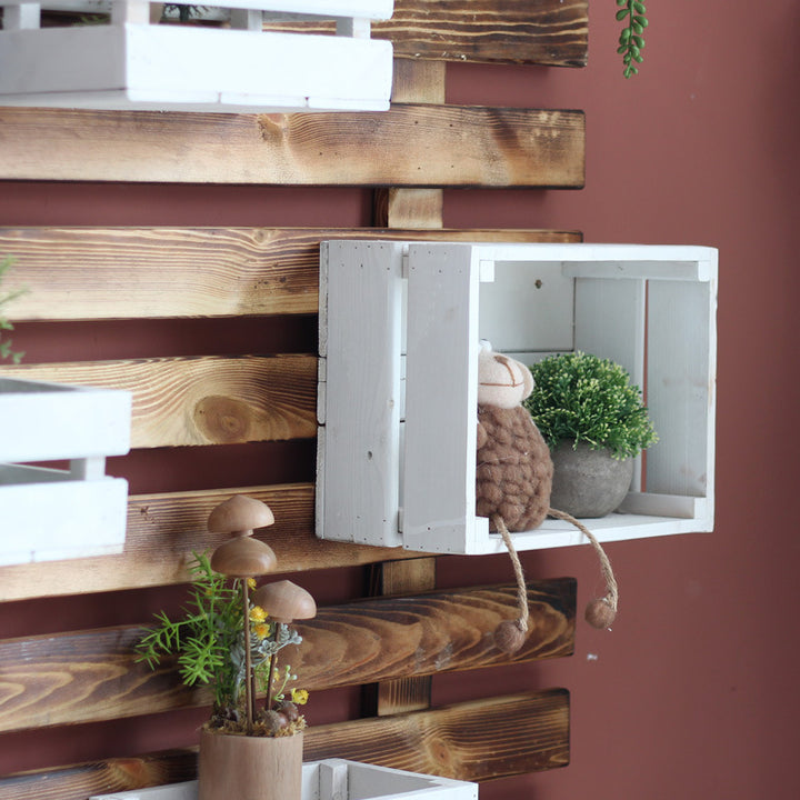 Wall shelf system with integrated storage boxes Stornfield