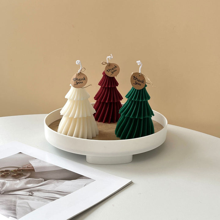 Tiered Pleated Sculptural Holiday Tree Candle Centerpiece
