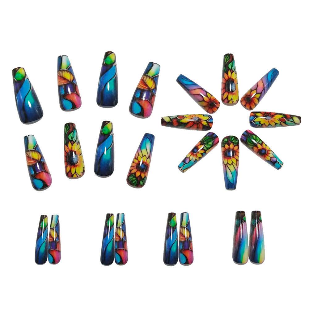 Artificial nails with colorful sunflower design Stornfield