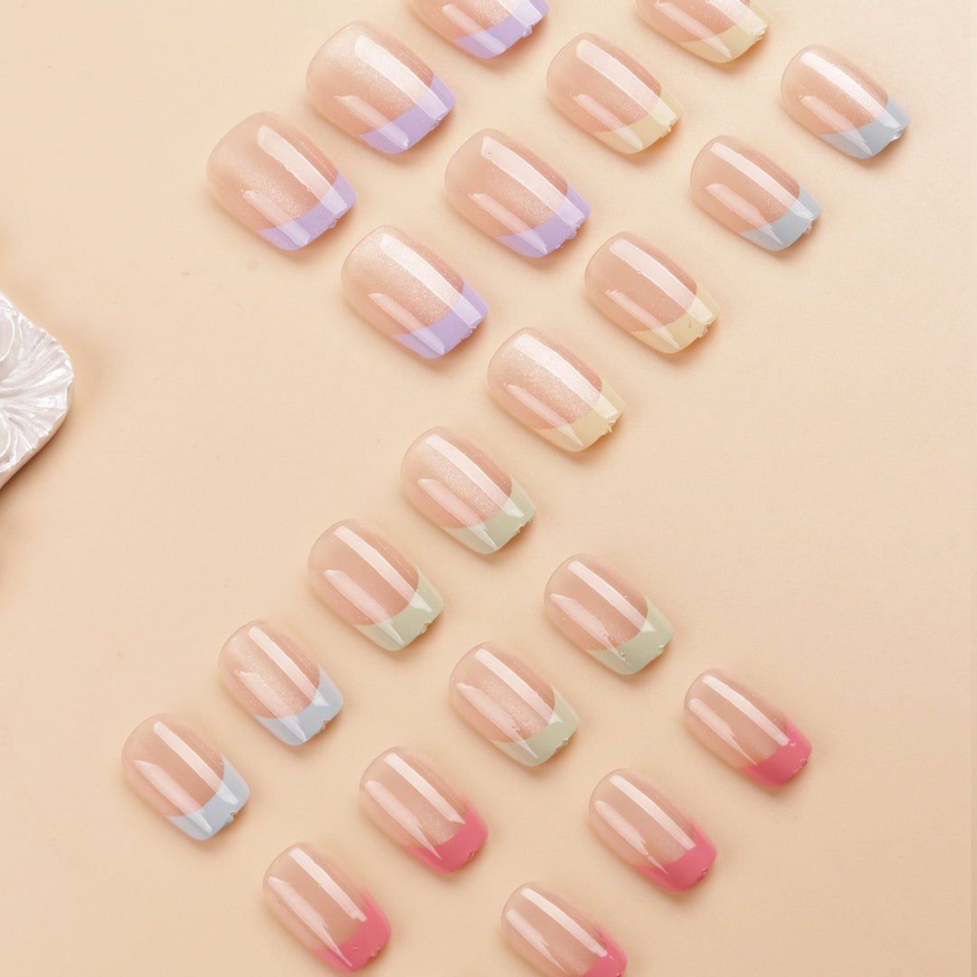 Artistic Colorful French Tip Press-On Nail Set Stornfield