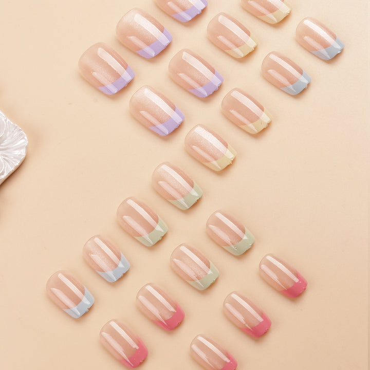 Artistic Colorful French Tip Press-On Nail Set Stornfield