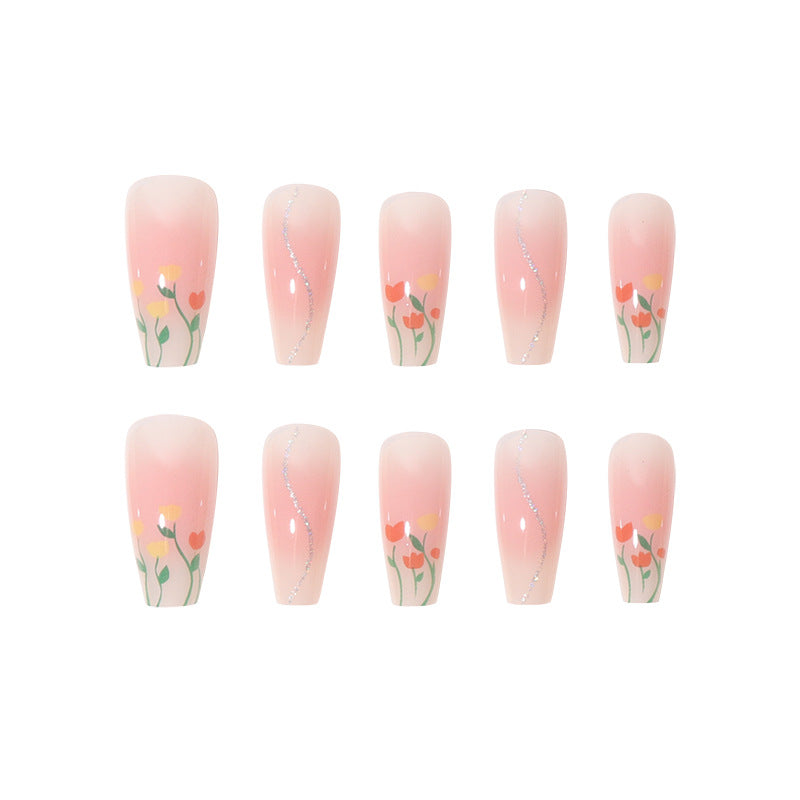 Floral-Designed Long Press-On Nails Stornfield