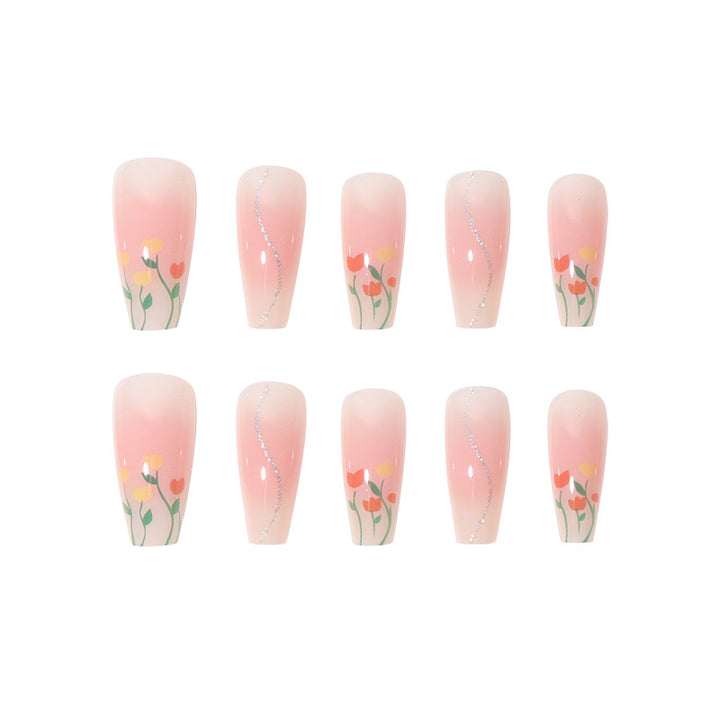 Floral-Designed Long Press-On Nails Stornfield