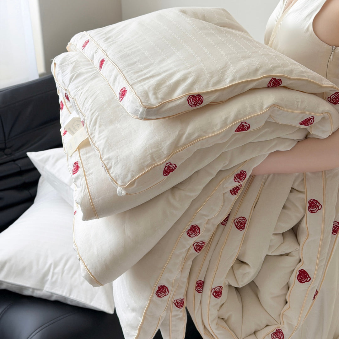 Premium Embroidered Down Alternative Duvet Comforter with Rose Embroidered Edge