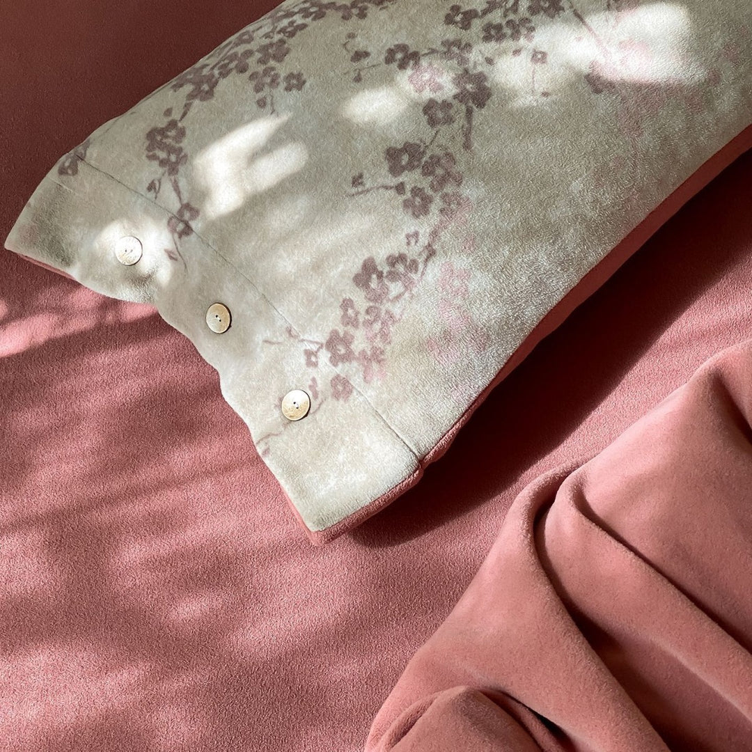 Plush Brushed Microfiber Floral Duvet Cover Set with Button Closure and Piped Edge