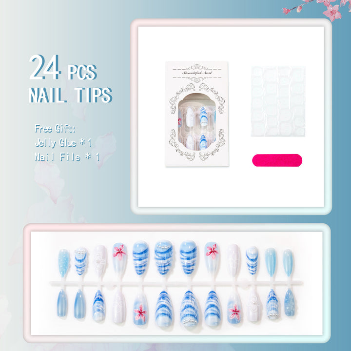 Artistic Coastal Themed Press-On Nail Set