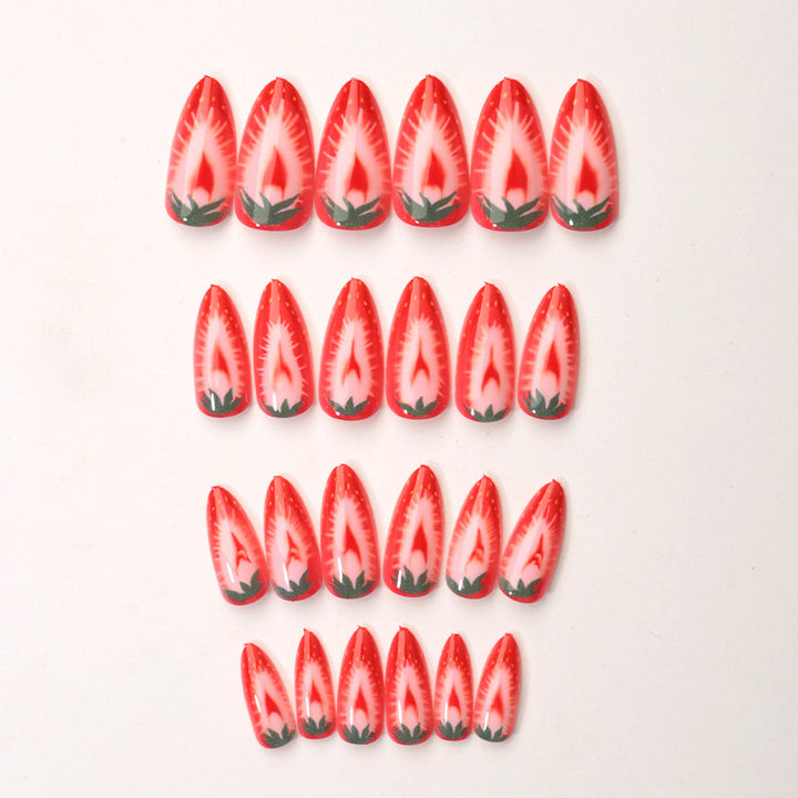 Artificial nail set with detailed strawberry design Stornfield