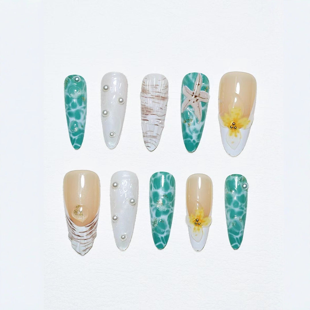 Ocean-Inspired 3D Decorative Press-On Nail Set Stornfield