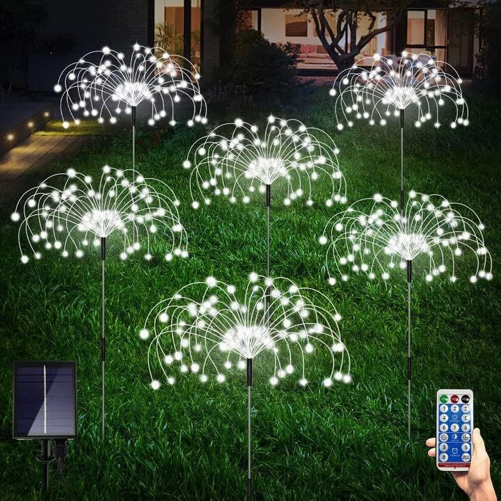 Solar-Powered Fiber-Optic Dandelion Garden Stake Lights With Waterproof LED Fireworks Effect Stornfield
