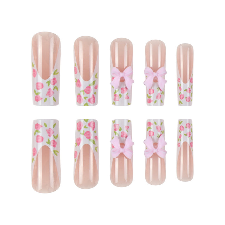 Floral Bow-Design Long Press-On Nails Stornfield