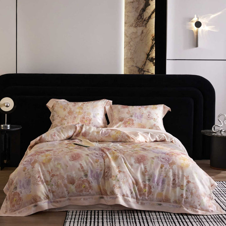 Luxury Floral Satin Duvet Cover Set with Pillowcases