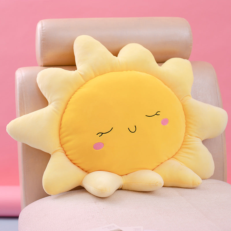 Plush Sun-Shaped Decorative Throw Pillow with Embroidered Face Stornfield