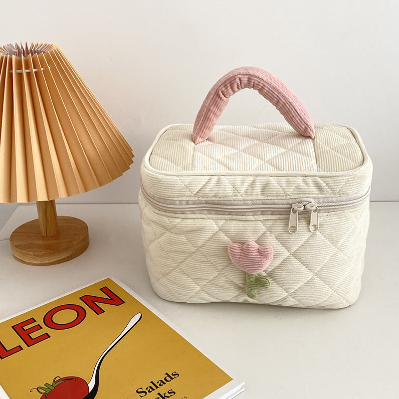 Floral Embellished Quilted Cosmetic Storage Case