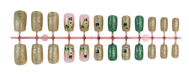 Artificial nail set with sparkling accents and floral patterns Stornfield