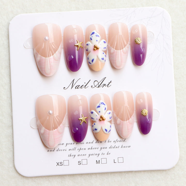 Decorative Press-On Nail Art Set with Floral and Ocean Themes Stornfield