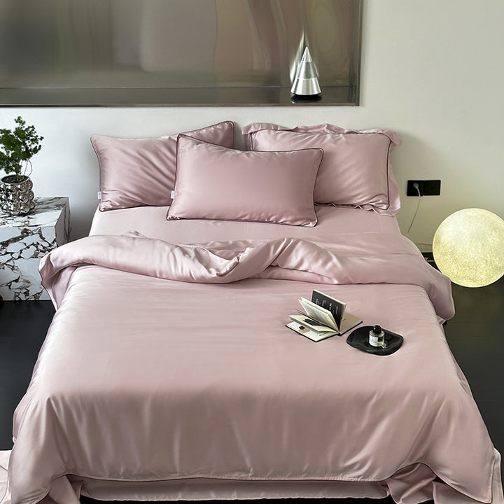 Reversible Premium Satin Bedding Set with Fine Piping and Extra Pillowcases