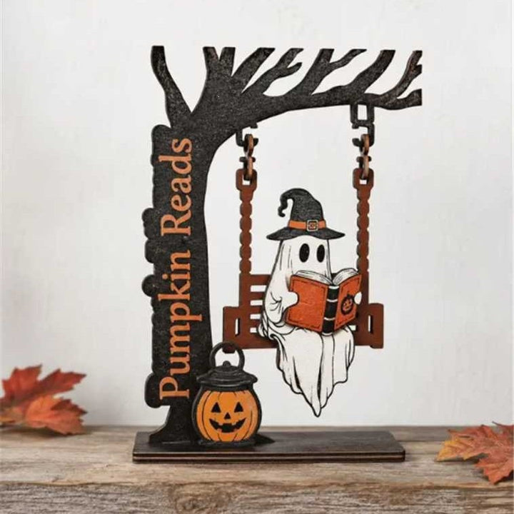 Whimsical Ghost and Cat Hanging Sign Sculpture Stornfield