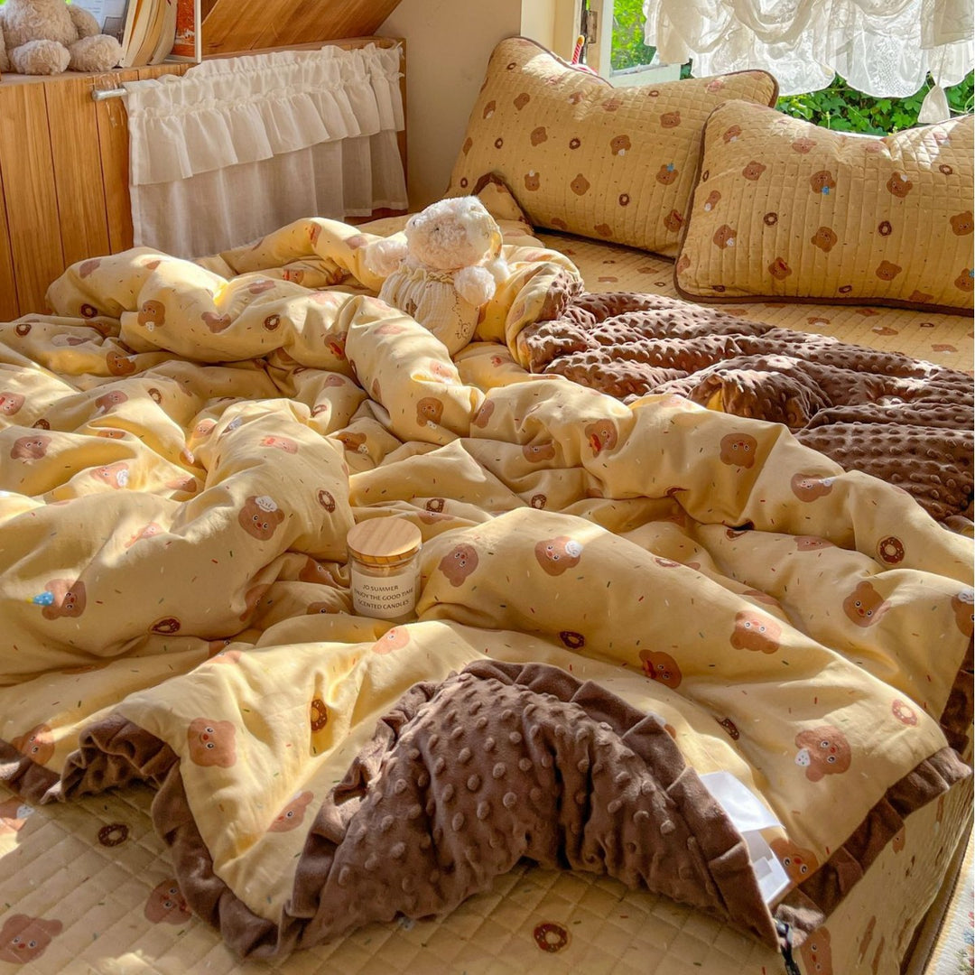 Children's Quilted Reversible Minky-Back Duvet Comforter Set with Ruffled Edge