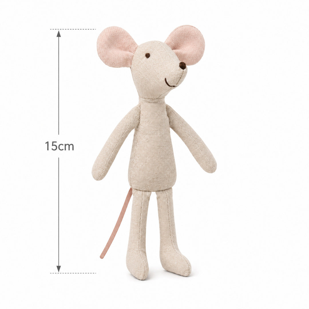 Handcrafted Linen-Style Mouse Soft Toy with Three Removable Cotton Dresses