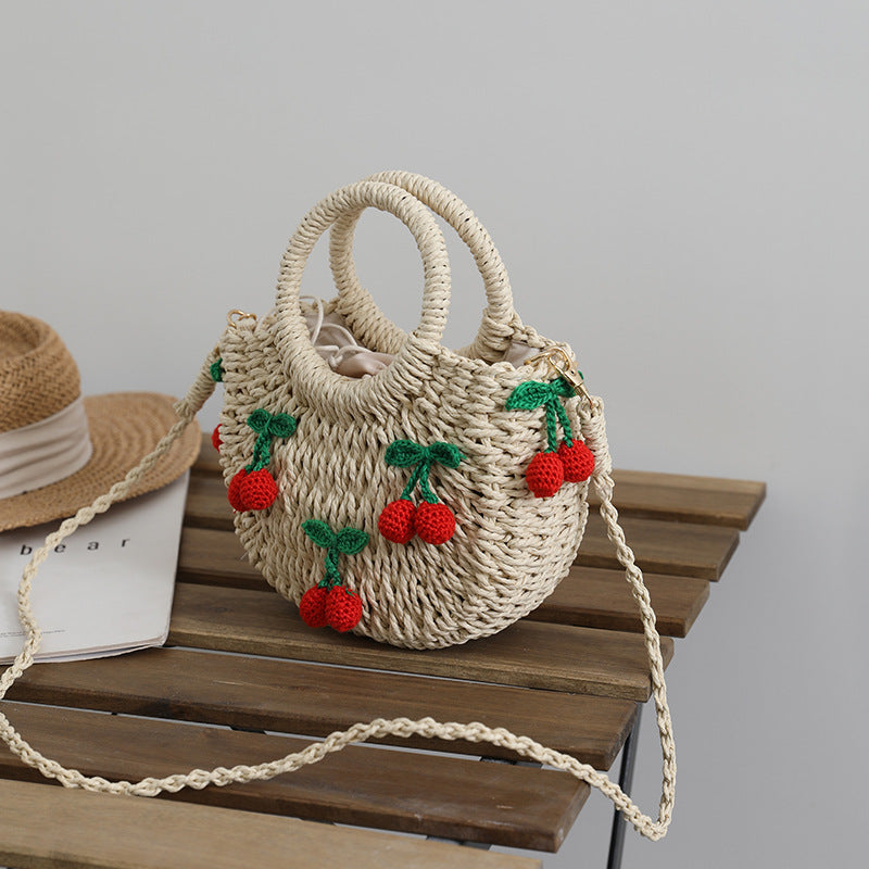 Bast bag with cheerful strawberry motifs Stornfield